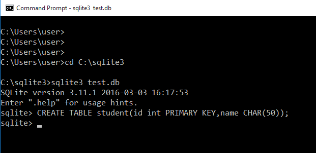 Create Sqlite Database Windows 10